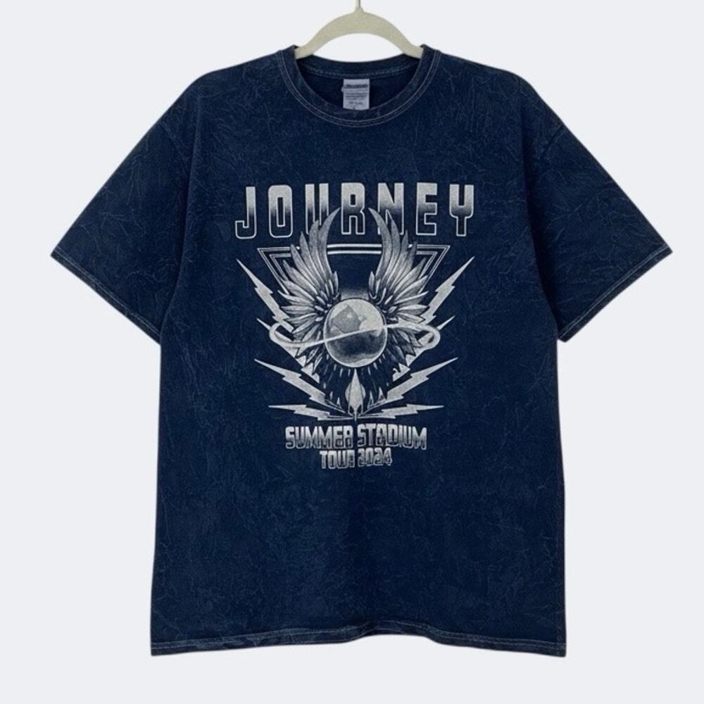 Colortone Navy Blue Acid Wash Journey Summer Stadium Tour 2024 Graphic Tee
